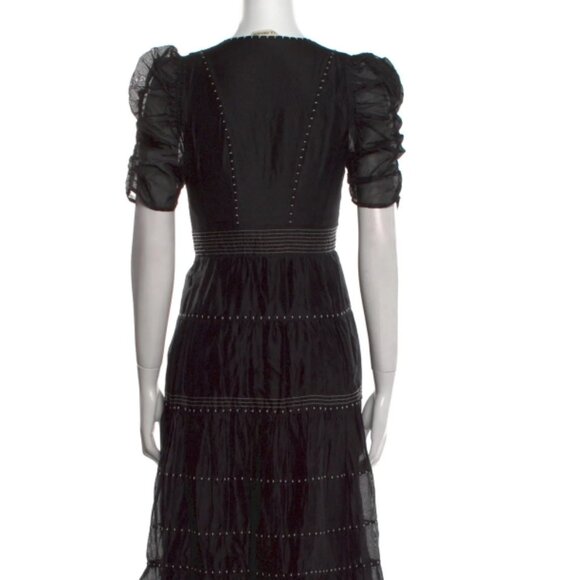 NWOT ULLA JOHNSON Voile Contrast Stitch Odile Midi Dress in Noir XS $725 - Picture 7 of 8